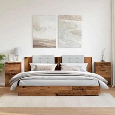 Nachtkastjes 2 st 40x36x65 cm bewerkt hout oud houtkleurig Nachtkastjes 2 st 40x36x65 cm bewerkt hout oud houtkleurig