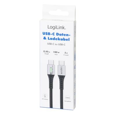 LogiLink CU0421 USB-C-kabel USB 2.0 USB-C stekker 0.50 m Zwart Met LED, Stekker past op beide manieren LogiLink CU0421 USB-C-kabel USB 2.0 USB-C stekker 0.50 m Zwart Met LED, Stekker past op beide manieren
