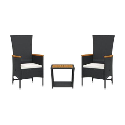 3-delige Tuinset met kussens poly rattan zwart - thumbnail