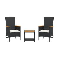 3-delige Tuinset met kussens poly rattan zwart - thumbnail