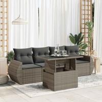 5-delige Loungeset met kussens poly rattan grijs - thumbnail