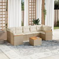 8-delige Loungeset met kussens poly rattan beige - thumbnail