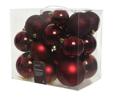 Decoris kerstballen set Plastic 26st ossenbloed 6-8-10cm Decoris kerstballen set Plastic 26st ossenbloed 6-8-10cm