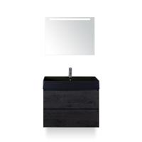 Maxx XL Badmeubelset 80 cm - Black Oak - Wastafel Kube Zwart 1 kraangat - met LED Spiegel - thumbnail