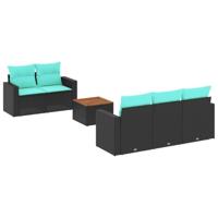 6-delige Loungeset met kussens poly rattan zwart - thumbnail