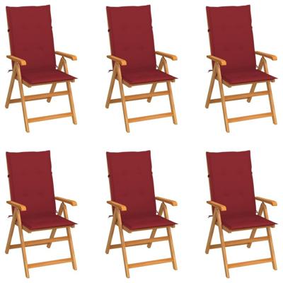 Tuinstoelen 6 st met wijnrode kussens massief teakhout