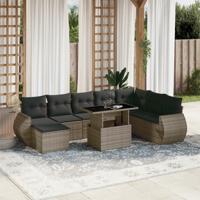 9-delige Loungeset met kussens poly rattan grijs - thumbnail