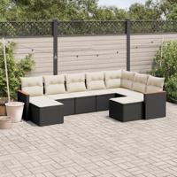 9-delige Loungeset met kussens poly rattan zwart - thumbnail