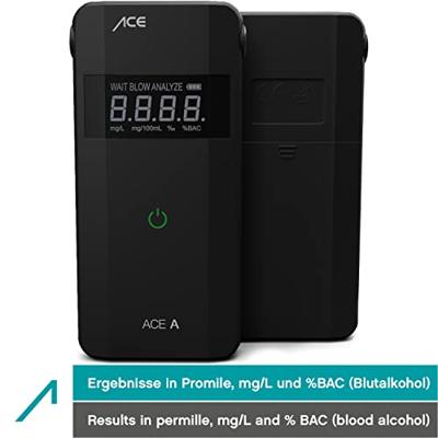 ACE A Alcoholtester Zwart 0 tot 4 ‰ Weergave van verschillende eenheden, Alarm, Incl. display, Countdown-functie