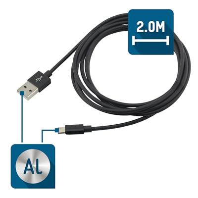 Ansmann 1700-0077 USB-kabel USB 2.0 USB-A stekker, USB-micro-B stekker 2.00 m Zwart Aluminium-stekker, TPE-mantel