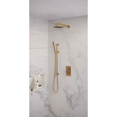 Regendoucheset Inbouw Brauer Gold Edition Thermostatisch 30 cm met 3-Weg Omstelling, Wandarm, Glijstang en Staaf Handdouche Geborsteld Goud Brauer