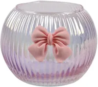 Decoris theelichthouder glas strik 8.5x6.5cm roze - thumbnail