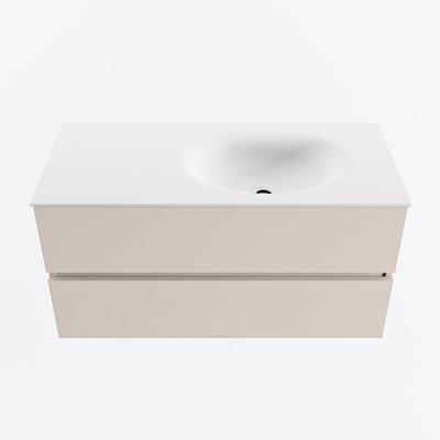 MONDIAZ VICA 100cm badmeubel onderkast Linen 2 lades. Wastafel MOON rechts 1 kraangat, kleur Talc.
