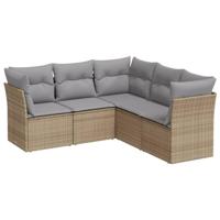 5-delige Loungeset met kussens poly rattan beige - thumbnail