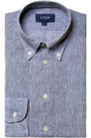 ETON Contemporary Fit Linnen hemd lichtblauw, Effen - thumbnail
