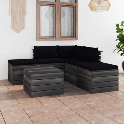 vidaXL 6-delige Loungeset met kussens pallet massief grenenhout