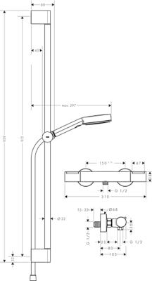 Hansgrohe Pulsify Select S douchesysteem 105 3jet Relaxation EcoSmart met Element en glijstang 90 cm, chroom Hansgrohe Pulsify Select S douchesysteem 105 3jet Relaxation EcoSmart met Element en glijstang 90 cm, chroom