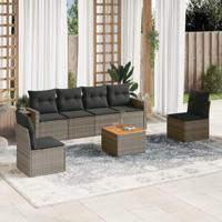 7-delige Loungeset met kussens poly rattan grijs - thumbnail