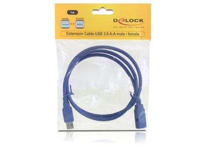 Delock USB-kabel USB 3.2 Gen1 (USB 3.0 / USB 3.1 Gen1) USB-A stekker, USB-A bus 1.00 m Blauw Vergulde steekcontacten 82538