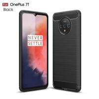 Voor Oneplus 7T geborsteld textuur koolstofvezel TPU case (zwart) - thumbnail