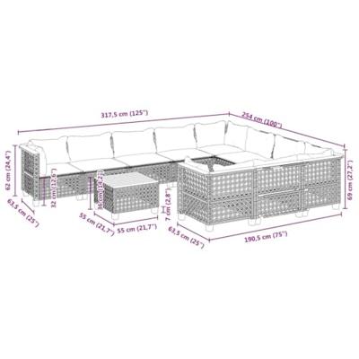 11-delige Tuinset met kussens poly rattan beige