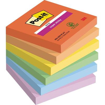 Post-it Super Sticky Notes Playful, 90 vel, ft 76 x 76 mm, geassorteerde kleuren, pak van 6 blokken Post-it Super Sticky Notes Playful, 90 vel, ft 76 x 76 mm, geassorteerde kleuren, pak van 6 blokken