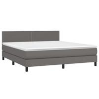 Boxspring met matras en LED kunstleer grijs 180x200 cm - thumbnail