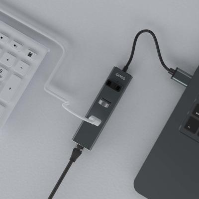 Savio AK-57 USB-A - 3 x USB-A HUB with RJ-45 Gigabit Ethernet adapter 5000 Mbit/s grey USB 3.2 Gen 1 (3.1 Gen 1) Micro-B 5000 Mbit/s Zwart