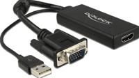 Delock 62668 VGA / HDMI Adapter [1x VGA-stekker - 1x HDMI-bus] Zwart 25.00 cm - thumbnail