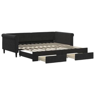 Slaapbank met onderschuifbed en lades 100x200 cm fluweel zwart