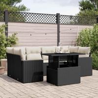 7-delige Loungeset met kussens poly rattan zwart - thumbnail