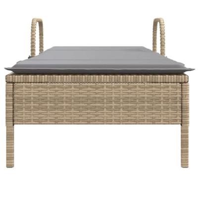 Ligbed met wielen en kussen poly rattan beige - thumbnail