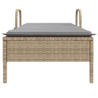 Ligbed met wielen en kussen poly rattan beige - thumbnail