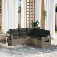 5-delige Loungeset met kussens poly rattan grijs - thumbnail