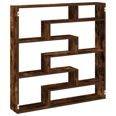 Wandschap kubus 7 vakken bewerkt hout gerookt eikenkleurig - thumbnail