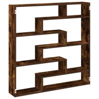 Wandschap kubus 7 vakken bewerkt hout gerookt eikenkleurig - thumbnail