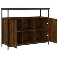 Dressoir 100x35x80 cm bewerkt hout bruin eikenkleur - thumbnail