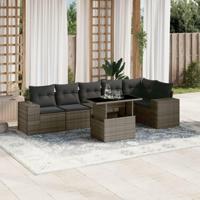 7-delige Loungeset met kussens poly rattan grijs - thumbnail