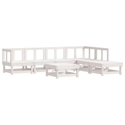 7-delige Loungeset met kussens massief hout wit