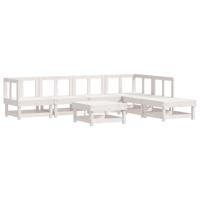 7-delige Loungeset met kussens massief hout wit - thumbnail