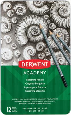 Potlood Derwent Academy 6B5H assorti hardheden blik à 12 stuks