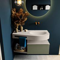 MONDIAZ RIVA 100cm badmeubel onderkast / planchet kleur Army met 1 lade. Wastafel DULCET rechts 0 kraangaten kleur Linen. - thumbnail