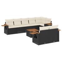 9-delige Loungeset met kussens poly rattan zwart - thumbnail