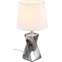 LED Tafellamp - Trion Aneby - E14 Fitting - Rond - Glans Chroom - Keramiek/Textiel - thumbnail