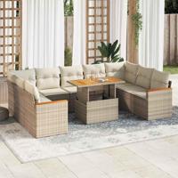 10-delige Loungeset met kussens poly rattan acacia beige - thumbnail