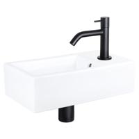 Differnz Force fonteinset - 40x22x11.5cm - Rechthoek - 1 kraangat - Gebogen matte zwarte kraan - Keramiek Wit SW354807/SW499009/SW529054/SW724040/SW796275 - thumbnail