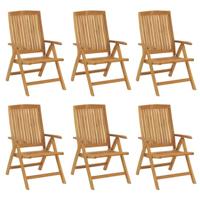 Tuinstoelen 6 st verstelbaar met kussens massief teakhout - thumbnail
