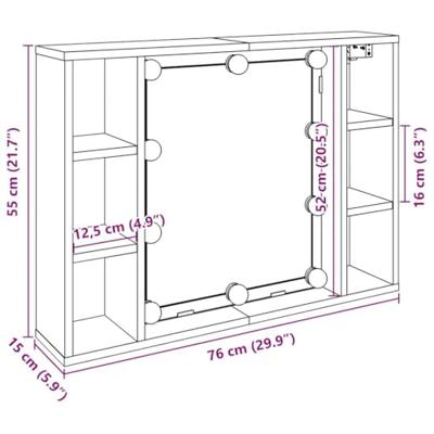 Spiegelkast met LED 76x15x55 cm bewerkt hout oud houtkleurig