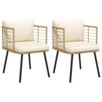 Tuinstoelen 2 st met kussens poly rattan naturel - thumbnail