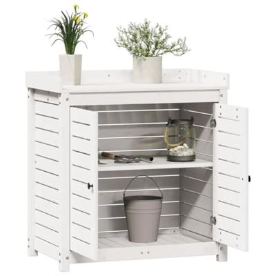 Oppottafel met schappen 82,5x50x86,5 cm massief grenenhout wit - thumbnail